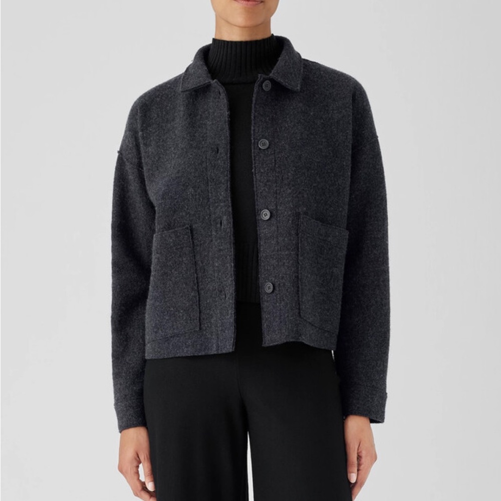 NWOT Eileen Fisher Wool Classic Collar Jacket in Regenerative Wool XS